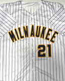 Brewers Infielder CALEB DURBIN Signed Custom Replica Pinstripe Jersey AUTO - JSA
