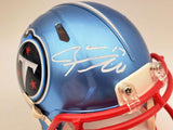 RYAN TANNEHILL AUTOGRAPHED TITANS FLASH BLUE SPEED MINI HELMET BECKETT QR 197225