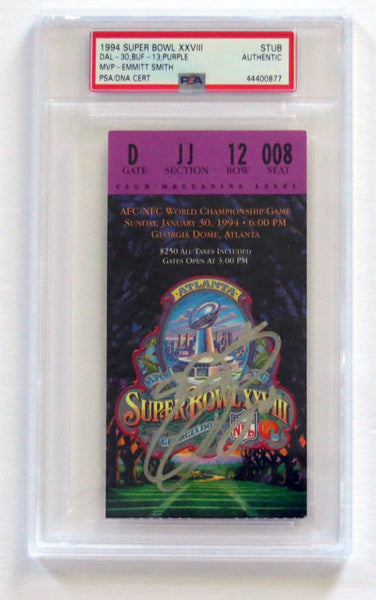 Emmitt Smith Signed Dallas Cowboys Super Bowl XXVIII Encapsulated Ticket Stub
