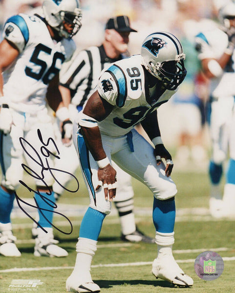Greg Lloyd Signed Panthers White Jersey Stance 8x10 Photo - (SCHWARTZ COA)