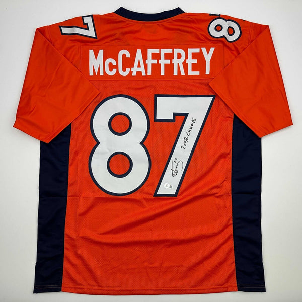 Autographed/Signed Ed McCaffrey 2x SB Champs Denver Orange Jersey Beckett COA