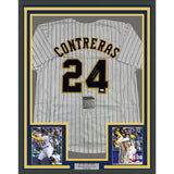 Framed Autographed/Signed William Contreras 35x39 Milwaukee Pin Jersey JSA COA