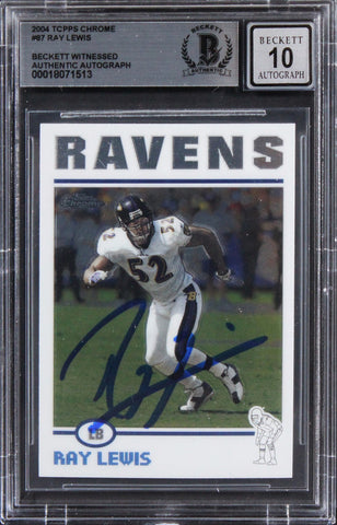 Ravens Ray Lewis Signed 2004 Topps Chrome #87 Card Auto Graded 10! BAS Slabbed
