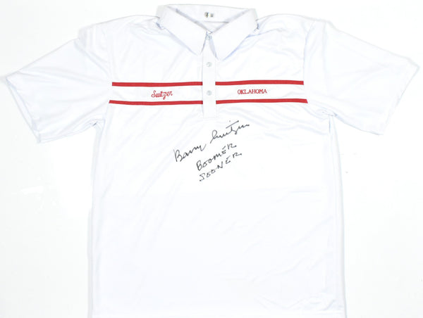 Barry Switzer Signed Oklahoma Custom Polo w/Boomer Sooner - Beckett W Holo