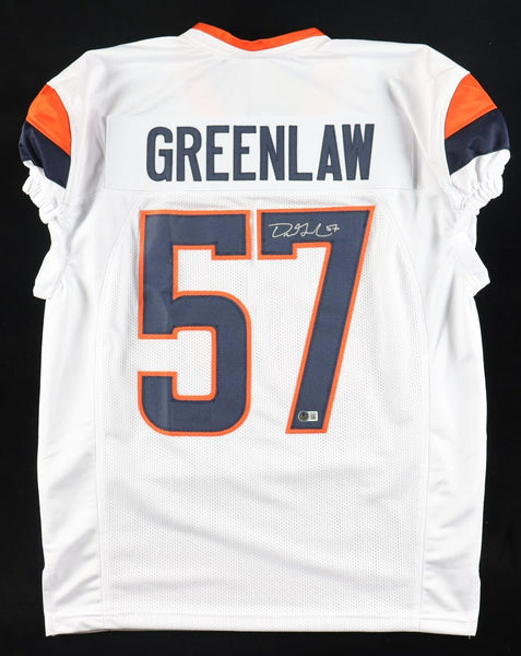 Dre Greenlaw Signed Denver Broncos White Jersey (Beckett) Ex-Arkansas Razorback