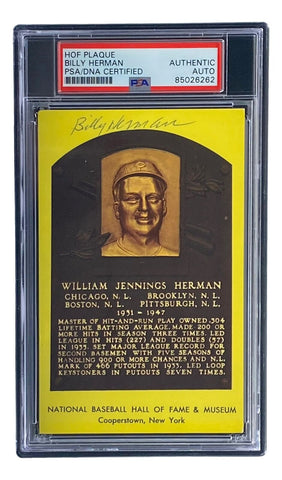 Billy Herman Signed 4x6 Chicago Cubs HOF Plaque Card PSA/DNA 85026262