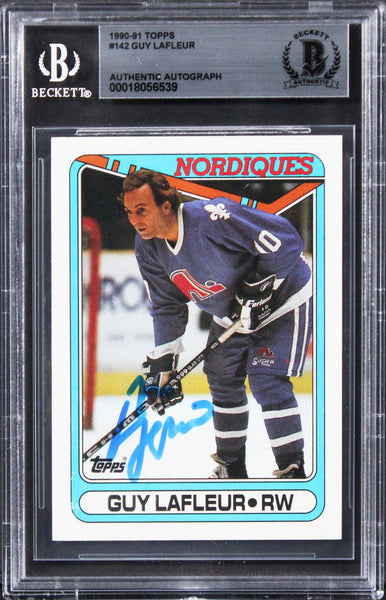 Nordiques Guy Lafleur Authentic Signed 1990 Topps #142 Card BAS Slabbed