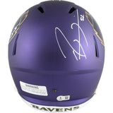 Ray Lewis Autographed Baltimore Ravens F/S 24 Alt Helmet Beckett Witness 49551