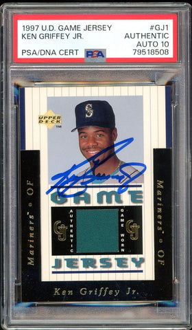 1997 Upper Deck Game Jersey #GJ1 Ken Griffey Jr. On Card PSA Authentic Auto 10