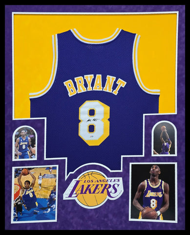FRAMED IN SUEDE L.A. LAKERS KOBE BRYANT AUTOGRAPHED SIGNED JERSEY PSA COA