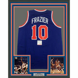 FRAMED Autographed/Signed WALT FRAZIER 33x42 New York NY Blue Jersey PSA/DNA COA