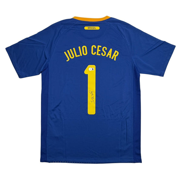 Autographed/Signed Julio Cesar Brazil Blue Soccer Jersey Beckett BAS COA