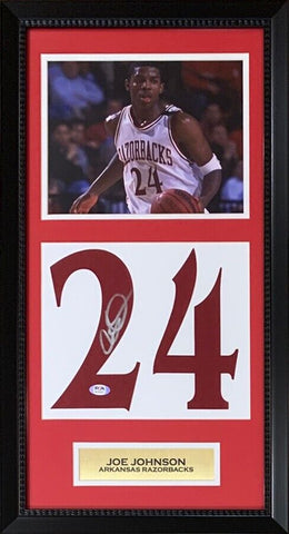 Joe Johnson Autographed Arkansas Signed Basketball Jersey Number 14x26 Frame PSA