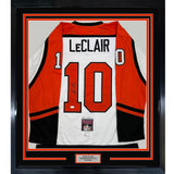 Framed Signed John LeClair 35x39 Philadelphia White Jersey JSA COA