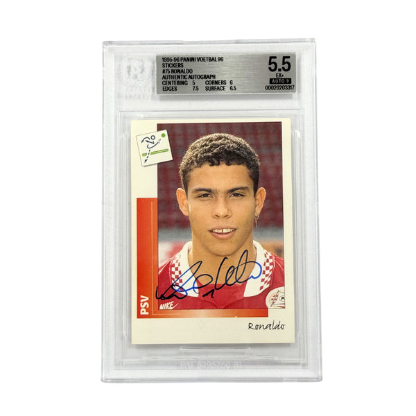 Ronaldo Nazario Signed 1995-96 Panini Voetbal 96 Stickers #75 - BGS 5.5 AUTO 9