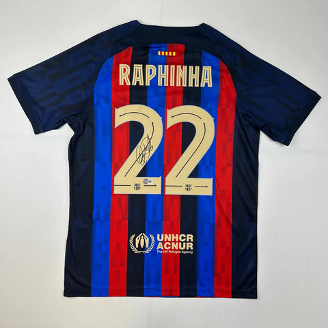 Autographed/Signed Raphinha Raphael Belloli FC Barcelona Blue Jersey Beckett COA