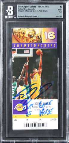 Shaquille O'Neal Signed 2011 BOS Vs. LAL Ticket EX-MT 9, Auto 9! BAS Slabbed