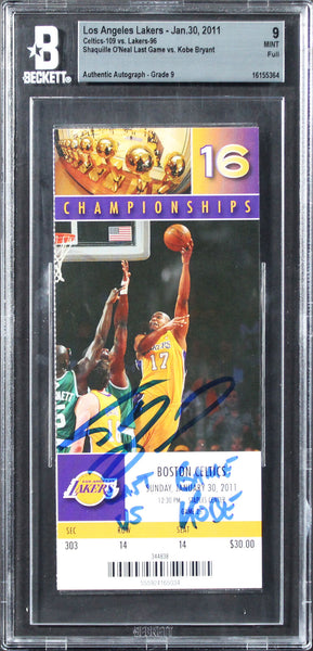 Shaquille O'Neal Signed 2011 BOS Vs. LAL Ticket EX-MT 9, Auto 9! BAS Slabbed