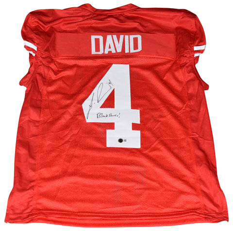 LAVONTE DAVID SIGNED NEBRASKA CORNHUSKERS #4 RED GAME CUT JERSEY W/ BLACKSHIRTS