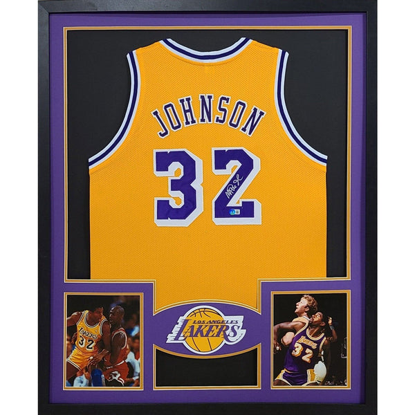 Magic Johnson Autographed Signed Framed L.A. LA Lakers NL Jersey BECKETT BAS
