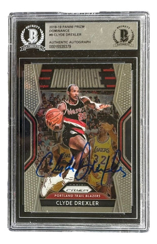 Clyde Drexler Signed 2018/19 Panini Prizm #8 Portland Trailblazers Trading Card