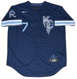 BOBBY WITT JR AUTOGRAPHED KANSAS CITY ROYALS #7 NAVY NIKE JERSEY BECKETT