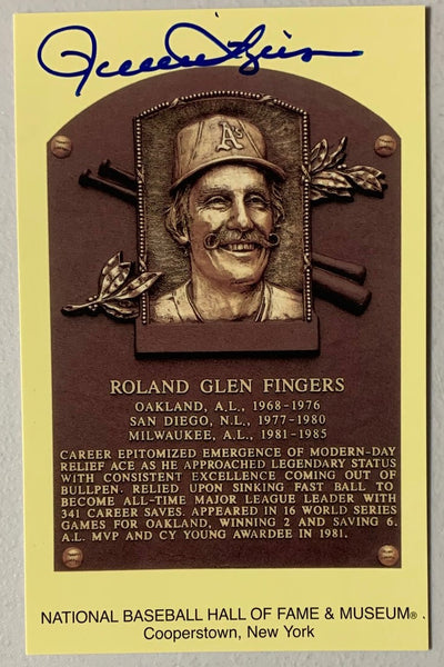 Brewers ROLLIE FINGERS Signed Hall of Fame HOF Plaque Card AUTO - Athletics