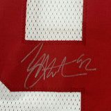 Framed Autographed/Signed Michael Strahan 33x42 New York White Jersey JSA COA