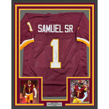 Framed Autographed/Signed Deebo Samuel 35x39 Washington Burgundy Jersey JSA COA