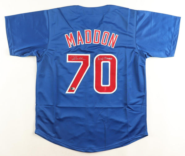 Joe Maddon Signed Chicago Cubs Blue Jersey Insc "'16 WS Champs"(Beckett) Manager