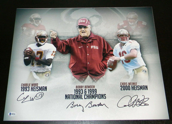 CHARLIE WARD CHRIS WEINKE BOBBY BOWDEN SIGNED FLORIDA STATE 16x20 PHOTO BECKETT