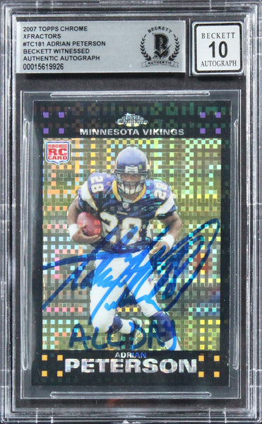 Adrian Peterson Signed 2007 Topps Chrome Xfractors #TC181 Card Auto 10! BAS Slab
