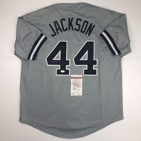 Autographed/Signed REGGIE JACKSON New York Grey Jersey JSA COA Auto