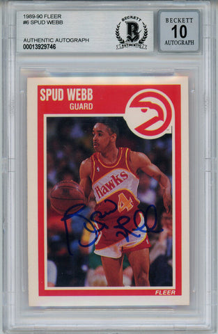 Spud Webb Autographed 1989-90 Fleer #6 Trading Card Beckett 10 Slab 36311