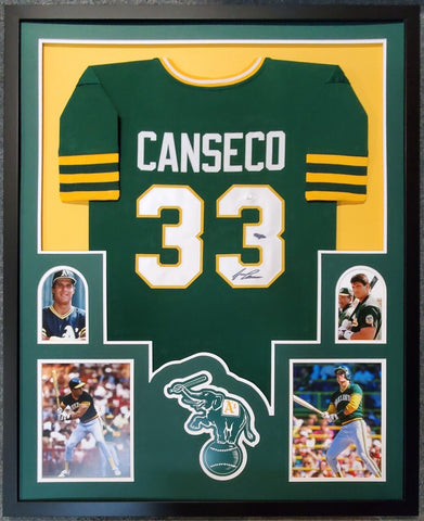FRAMED JOSE CANSECO AUTOGRAPHED SIGNED OAKLAND A'S JERSEY JSA COA