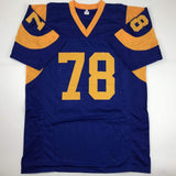Signed Jackie Slater HOF 01 Los Angeles LA Retro Blue Jersey JSA COA