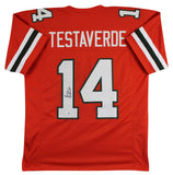 Miami Vinny Testaverde Authentic Signed Orange Pro Style Jersey JSA Witness