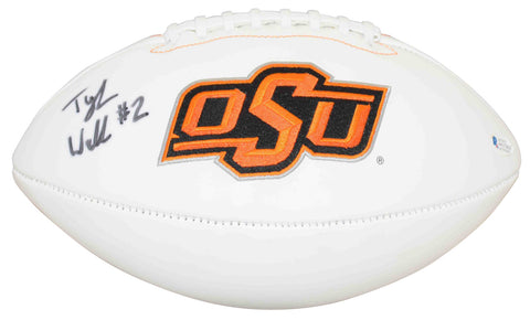 TYLAN WALLACE AUTOGRAPHED OKLAHOMA STATE COWBOYS WHITE LOGO FOOTBALL BECKETT