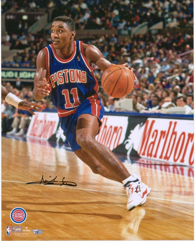 Isiah Thomas Detroit Pistons Signed 16x20 Driving in Blue Jersey Photograph