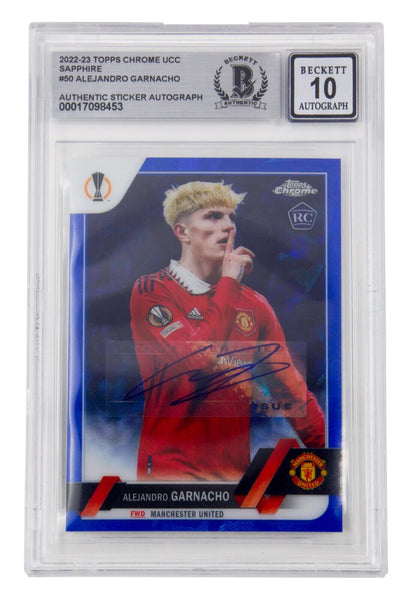 Alejandro Garnacho Signed 2022-23 Topps Chrome UCC Sapphire Rookie Card - BGS 10