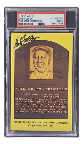 Bob Feller Signed 4x6 Cleveland Hall Of Fame Plaque Card PSA/DNA 85027788