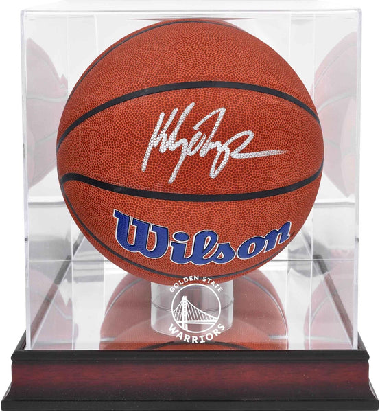 Klay Thompson Warriors Signed Wilson Team Basketball w/Mahogany Display Case