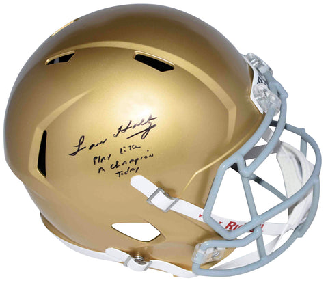 LOU HOLTZ SIGNED NOTRE DAME IRSH FULL SIZE HELMET W/ PLAY LIKE A CHAMPION TODAY
