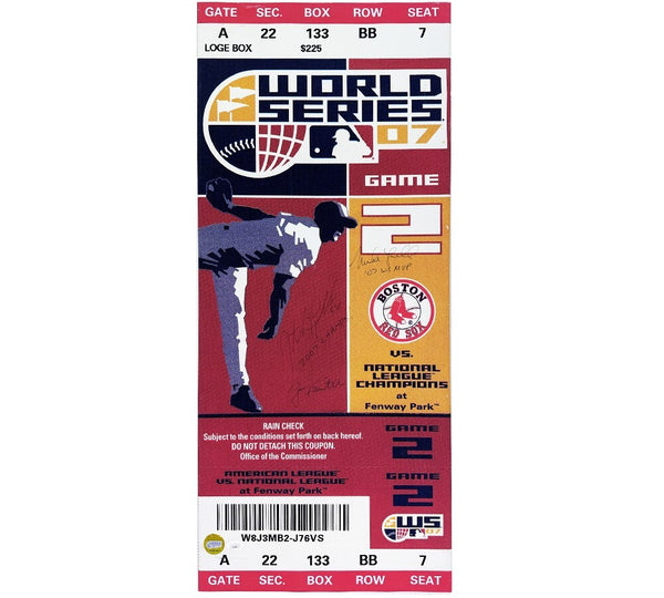 Lowell, Papelbon, and Varitek Signed Boston Red Sox 15x35 Mega Ticket MLB Canvas