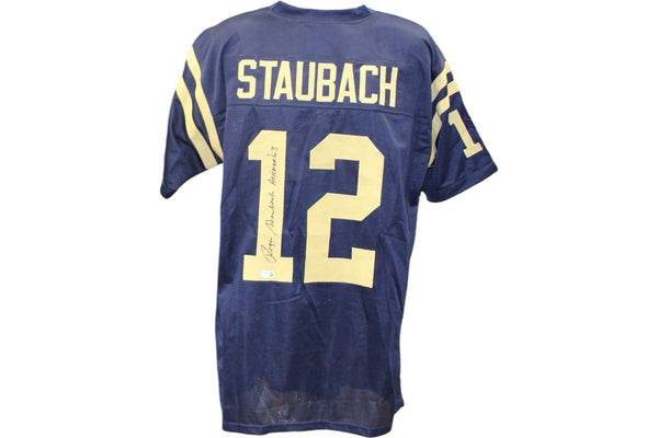 Roger Staubach Autographed College Style XL Blue Jersey Heisman Beckett 55361