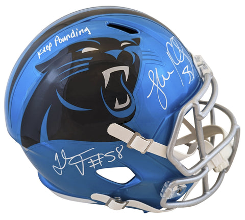 Panthers Luke Kuechly & Thomas Davis Signed Flash F/S Speed Rep Helmet BAS Wit