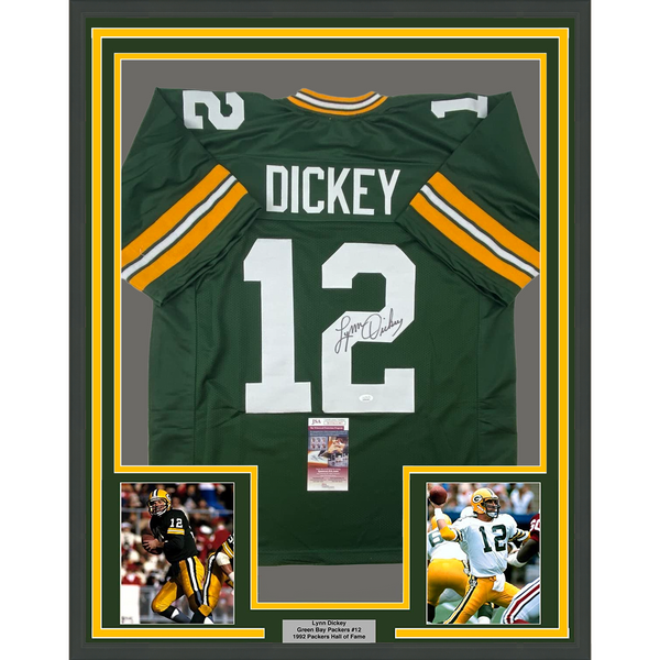 FRAMED Autographed/Signed LYNN DICKEY 33x42 Green Bay Green Jersey JSA COA Auto