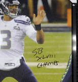 RUSSELL WILSON AUTOGRAPHED SIGNED FRAMED 24X30 CANVAS PHOTO SB CHAMPS RW 107486