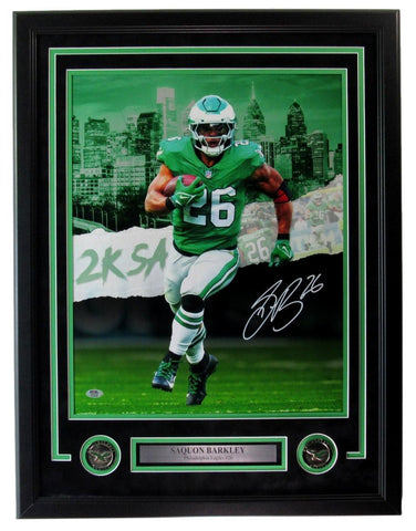 Saquon Barkley Signed/Autographed 16x20 Photo Eagles Framed PSA/DNA 203373