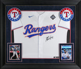 Rangers Marcus Semien Signed White Nike Framed Jersey w/ 2023 WS Patch BAS Wit